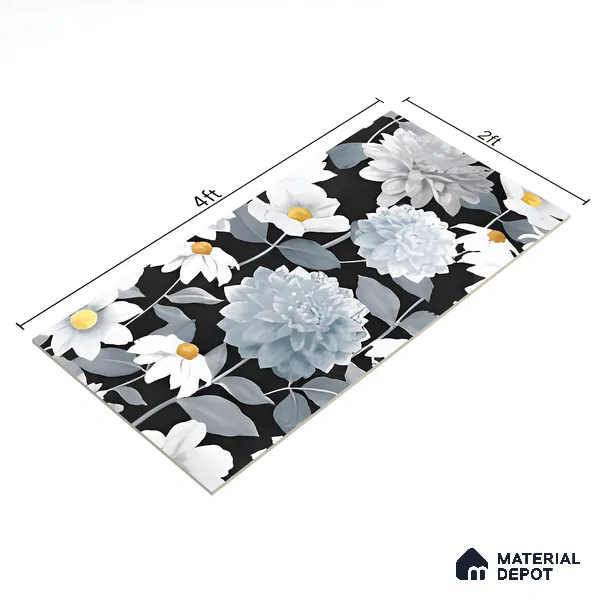 Floral Wall Tile | TL 07191 Stampa Floreale Black | 4 ft x 2 ft Matte Finish Vitrified Tile - 9 mm | Suitable For Living Room, Bathroom, Dining Area (Sample)