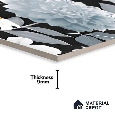 Floral Wall Tile | TL 07191 Stampa Floreale Black | 4 ft x 2 ft Matte Finish Vitrified Tile - 9 mm | Suitable For Living Room, Bathroom, Dining Area (Sample)