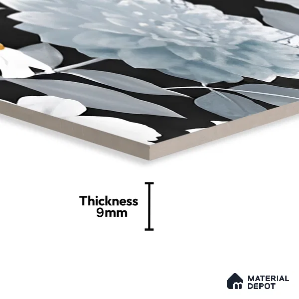 Floral Wall Tile | TL 07191 Stampa Floreale Black | 4 ft x 2 ft Matte Finish Vitrified Tile - 9 mm | Suitable For Living Room, Bathroom, Dining Area (Sample)