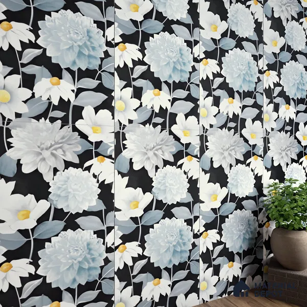 Floral Wall Tile | TL 07191 Stampa Floreale Black | 4 ft x 2 ft Matte Finish Vitrified Tile - 9 mm | Suitable For Living Room, Bathroom, Dining Area (Sample)