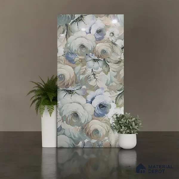 Floral Wall Tile TL 10150 Mural Art Verde 4 ft x 2 ft Vitrified Glossy Finish Tile - 9 mm | Suitable for Bathroom, Accent/Feature Wall, Dining Area
