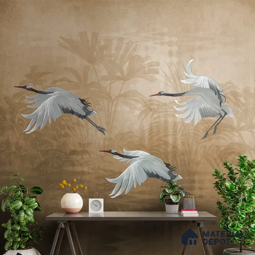 H903012 Musafir Beautiful Cranes Brown Wallpaper Sukoon Series Canvas Abstract Design (Customised Size Wallpaper)