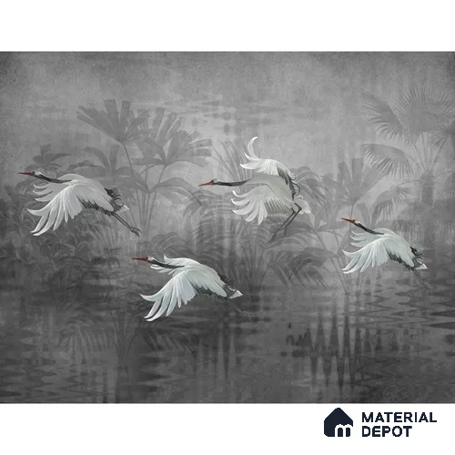 Musafir Beautiful Cranes Grey Wallpaper Sukoon Series Handmade Abstract Design (Customised Size Wallpaper)