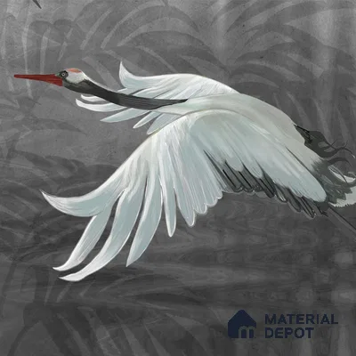 Musafir Beautiful Cranes Grey | Charcoal Grey Flying Cranes Scenic Look Wallpaper Handmade (Customised Size)