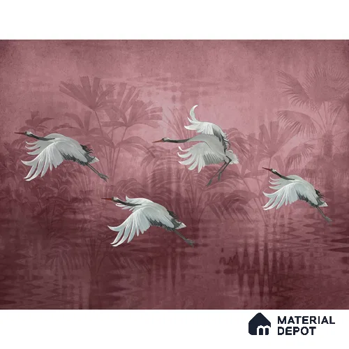 Musafir Beautiful Cranes Maroon Wallpaper Sukoon Series Handmade Abstract Design (Customised Size Wallpaper)