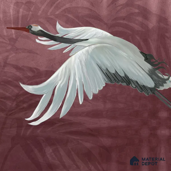 Musafir Beautiful Cranes Maroon Wallpaper Sukoon Series Handmade Abstract Design (Customised Size Wallpaper)