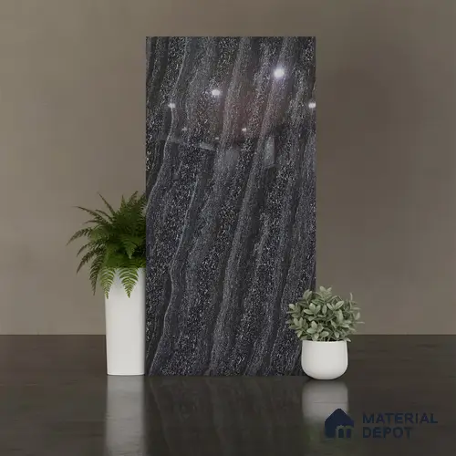 Double Charge Floor & Wall Tile TL 00652 Dualcore Neo Black 4 ft x 2 ft Vitrified Glossy Finish - 9 mm | Suitable for Bedroom, Living Room, Office & Bathroom Wall