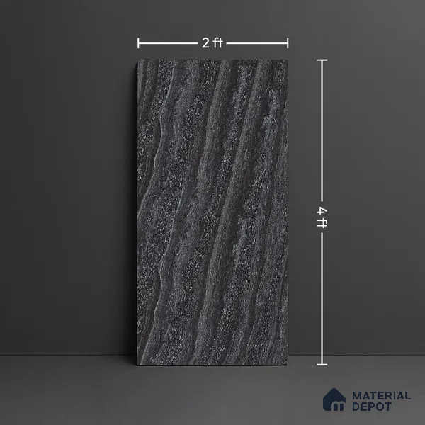 Double Charge Floor & Wall Tile TL 00652 Dualcore Neo Black 4 ft x 2 ft Vitrified Glossy Finish - 9 mm | Suitable for Bedroom, Living Room, Office & Bathroom Wall