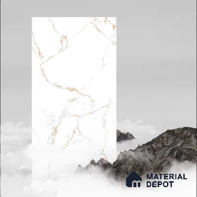 Budget Friendly Marble Floor & Wall Tile Value For Money TL 05599 White Napes 4 ft x 2 ft - Vitrified Glossy Finish -9 mm | 3 Random Design | Suitable for Living Room, Bedroom & Bathroom