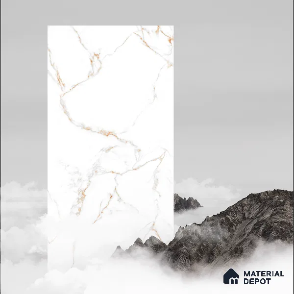 Budget Friendly Marble Floor & Wall Tile Value For Money TL 05599 White Napes 4 ft x 2 ft - Vitrified Glossy Finish -9 mm | 3 Random Design | Suitable for Living Room, Bedroom & Bathroom