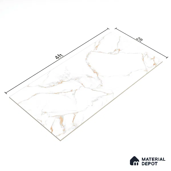 Budget Friendly Marble Floor & Wall Tile Value For Money TL 05599 White Napes 4 ft x 2 ft - Vitrified Glossy Finish -9 mm | 3 Random Design | Suitable for Living Room, Bedroom & Bathroom
