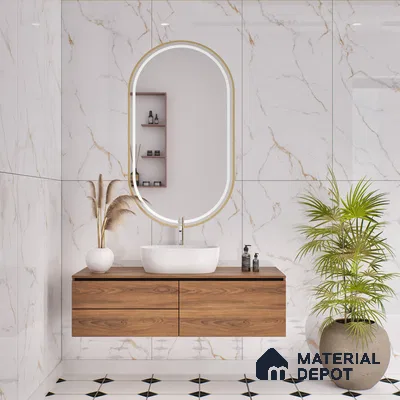 Budget Friendly Marble Floor & Wall Tile Value For Money TL 05599 White Napes 4 ft x 2 ft - Vitrified Glossy Finish -9 mm | 3 Random Design | Suitable for Living Room, Bedroom & Bathroom