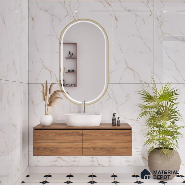 Budget Friendly Marble Floor & Wall Tile Value For Money TL 05599 White Napes 4 ft x 2 ft - Vitrified Glossy Finish -9 mm | 3 Random Design | Suitable for Living Room, Bedroom & Bathroom
