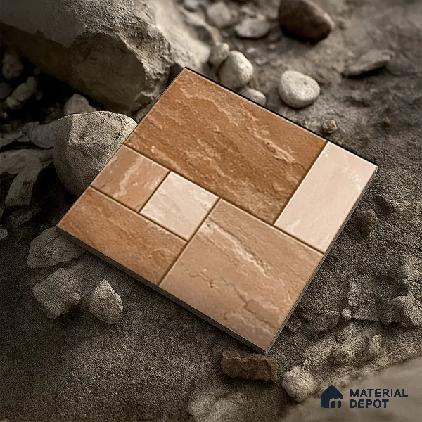 Budget Friendly Stone Look Value for Money Parking  Floor Tile 16 x 16 inch | TL 00597 | Vitrified Matte Finish Tile - 12 mm | Suitable For Parking, Outdoor, Balcony & Terrace | Pattern Alignment May Vary | 2-3 mm Spacer is Mandatory
