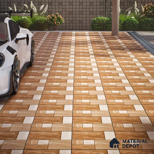 Budget Friendly Stone Look Value for Money Parking  Floor Tile 16 x 16 inch | TL 00597 | Vitrified Matte Finish Tile - 12 mm | Suitable For Parking, Outdoor, Balcony & Terrace | Pattern Alignment May Vary | 2-3 mm Spacer is Mandatory