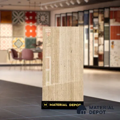 Natural Wall & Floor Tile TL 05337 B Aurelio Travertine Brown 4 ft x 2 ft Vitrified High Gloss Finish - 9 mm | Suitable for Living Room, Bedroom, Feature / Accent Walls & Highlighter Wall
