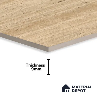 Natural Wall & Floor Tile TL 05337 B Aurelio Travertine Brown 4 ft x 2 ft Vitrified High Gloss Finish - 9 mm | Suitable for Living Room, Bedroom, Feature / Accent Walls & Highlighter Wall