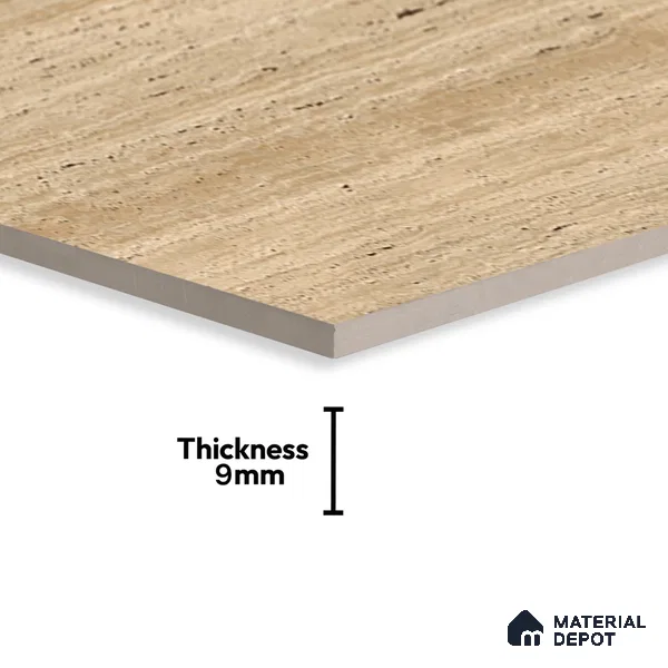 Natural Wall & Floor Tile TL 05337 B Aurelio Travertine Brown 4 ft x 2 ft Vitrified High Gloss Finish - 9 mm | Suitable for Living Room, Bedroom, Feature / Accent Walls & Highlighter Wall