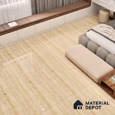 Natural Wall & Floor Tile TL 05337 B Aurelio Travertine Brown 4 ft x 2 ft Vitrified High Gloss Finish - 9 mm | Suitable for Living Room, Bedroom, Feature / Accent Walls & Highlighter Wall