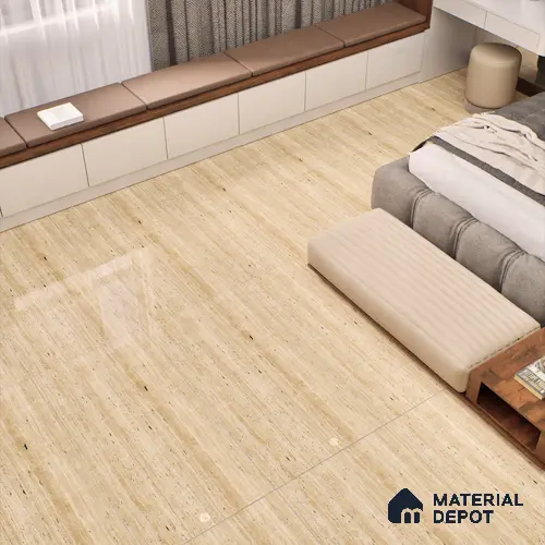 Natural Wall & Floor Tile TL 05337 B Aurelio Travertine Brown 4 ft x 2 ft Vitrified High Gloss Finish - 9 mm | Suitable for Living Room, Bedroom, Feature / Accent Walls & Highlighter Wall