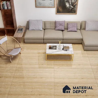 Natural Wall & Floor Tile TL 05337 B Aurelio Travertine Brown 4 ft x 2 ft Vitrified High Gloss Finish - 9 mm | Suitable for Living Room, Bedroom, Feature / Accent Walls & Highlighter Wall