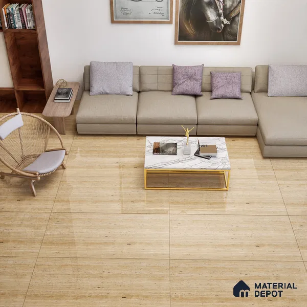 Natural Wall & Floor Tile TL 05337 B Aurelio Travertine Brown 4 ft x 2 ft Vitrified High Gloss Finish - 9 mm | Suitable for Living Room, Bedroom, Feature / Accent Walls & Highlighter Wall