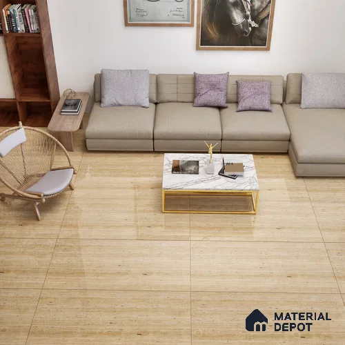 Natural Wall & Floor Tile TL 05337 B Aurelio Travertine Brown 4 ft x 2 ft Vitrified High Gloss Finish - 9 mm | Suitable for Living Room, Bedroom, Feature / Accent Walls & Highlighter Wall