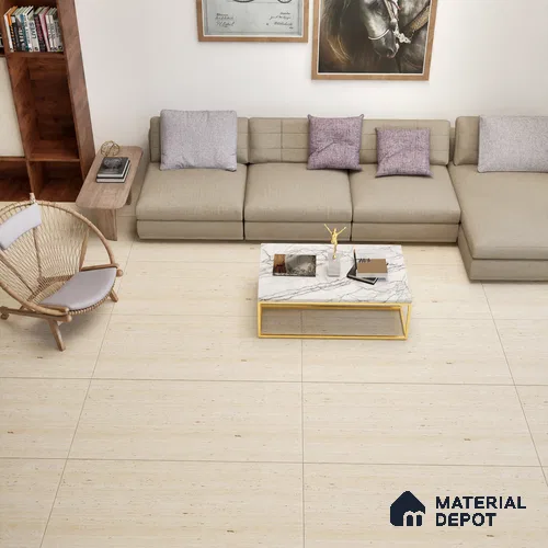 Natural Wall & Floor Tile TL 05337 C Aurelio Cream Travertino 4 ft x 2 ft Vitrified Carving Matte Finish - 9 mm | Suitable for Living Room, Bedroom, Feature / Accent Walls & Highlighter Wall