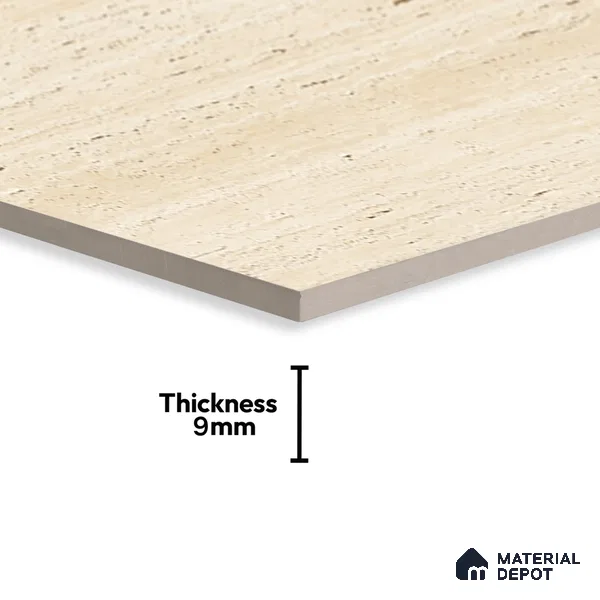Natural Wall & Floor Tile TL 05337 Aurelio Travertine Crema 4 ft x 2 ft Vitrified High Gloss Finish - 9 mm | Suitable for Living Room, Bedroom, Feature / Accent Walls & Highlighter Wall (Sample)