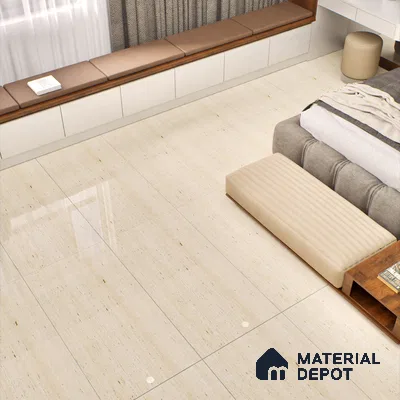 Natural Wall & Floor Tile TL 05337 Aurelio Travertine Crema 4 ft x 2 ft Vitrified High Gloss Finish - 9 mm | Suitable for Living Room, Bedroom, Feature / Accent Walls & Highlighter Wall (Sample)