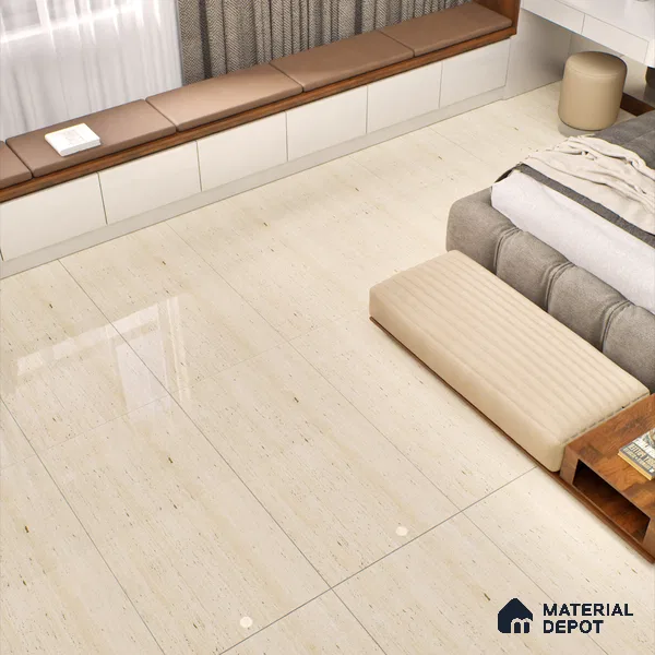 Natural Wall & Floor Tile TL 05337 Aurelio Travertine Crema 4 ft x 2 ft Vitrified High Gloss Finish - 9 mm | Suitable for Living Room, Bedroom, Feature / Accent Walls & Highlighter Wall (Sample)