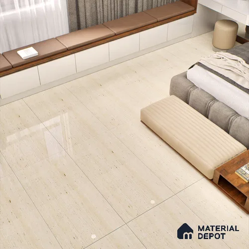 Natural Wall & Floor Tile TL 05337 Aurelio Travertine Crema 4 ft x 2 ft Vitrified High Gloss Finish - 9 mm | Suitable for Living Room, Bedroom, Feature / Accent Walls & Highlighter Wall