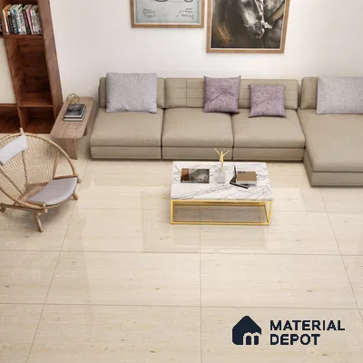 Natural Wall & Floor Tile TL 05337 Aurelio Travertine Crema 4 ft x 2 ft Vitrified High Gloss Finish - 9 mm | Suitable for Living Room, Bedroom, Feature / Accent Walls & Highlighter Wall (Sample)