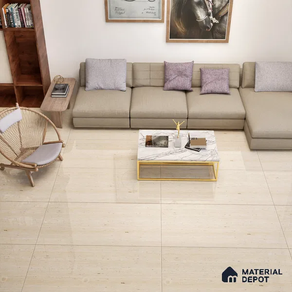 Natural Wall & Floor Tile TL 05337 Aurelio Travertine Crema 4 ft x 2 ft Vitrified High Gloss Finish - 9 mm | Suitable for Living Room, Bedroom, Feature / Accent Walls & Highlighter Wall (Sample)