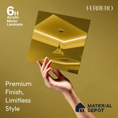 Ferrero 1B 0145 Ethereal Gold 8 ft x 4 ft Mirror Series High Gloss Finish Acrylic Laminate - 1.5 mm (LM 01131) | Suitable for Kitchen Cabinets, Study Areas, Wardrobe