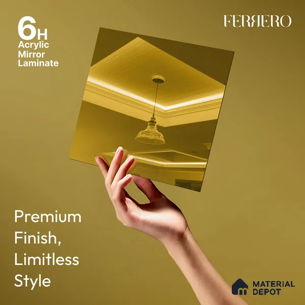 Ferrero 1B 0145 Ethereal Gold 8 ft x 4 ft Mirror Series High Gloss Finish Acrylic Laminate - 1.5 mm (LM 01131) | Suitable for Kitchen Cabinets, Study Areas, Wardrobe
