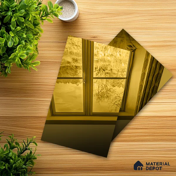 Ferrero 1B 0145 Ethereal Gold 8 ft x 4 ft Mirror Series High Gloss Finish Acrylic Laminate - 1.5 mm (LM 01131) | Suitable for Kitchen Cabinets, Study Areas, Wardrobe