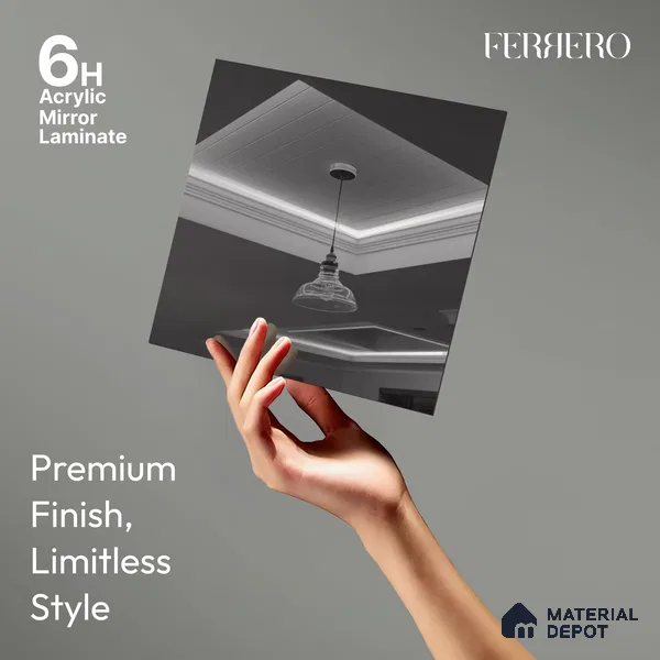 Ferrero 1B 0147 Charcoal Reflection 8 ft x 4 ft Mirror Series High Gloss Finish Acrylic Laminate - 1.5 mm (LM 01133) | Suitable for Kitchen Cabinets, Study Areas, Wardrobe