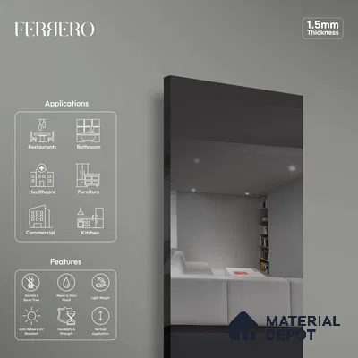 Ferrero 1B 0147 Charcoal Reflection 8 ft x 4 ft Mirror Series High Gloss Finish Acrylic Laminate - 1.5 mm (LM 01133) | Suitable for Kitchen Cabinets, Study Areas, Wardrobe