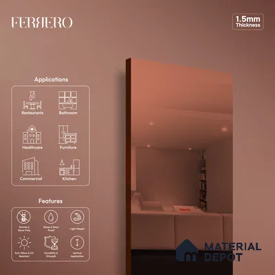 Ferrero 1B 0148 Peachy Reflect 8 ft x 4 ft Mirror Series High Gloss Finish Acrylic Laminate - 1.5 mm (LM 01134) | Suitable for Kitchen Cabinets, Study Areas, Wardrobe
