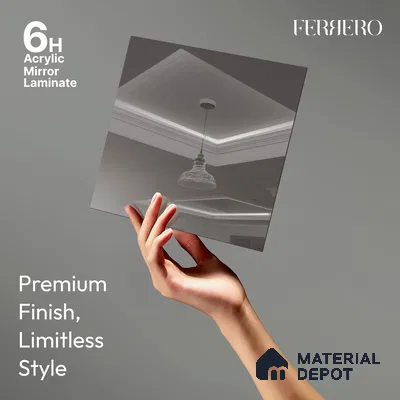 Ferrero 1B 0149 Grey Whisper 8 ft x 4 ft Mirror Series High Gloss Finish Acrylic Laminate - 1.5 mm (LM 01135) | Suitable for Kitchen Cabinets, Study Areas, Wardrobe