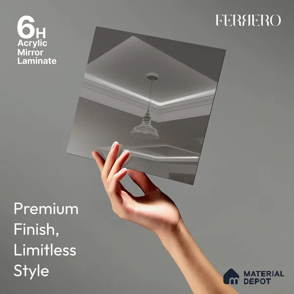 Ferrero 1B 0149 Grey Whisper 8 ft x 4 ft Mirror Series High Gloss Finish Acrylic Laminate - 1.5 mm (LM 01135) | Suitable for Kitchen Cabinets, Study Areas, Wardrobe