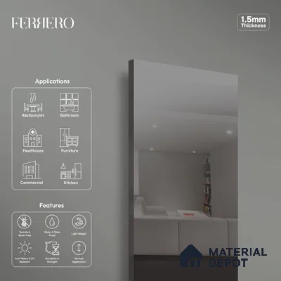 Ferrero 1B 0149 Grey Whisper 8 ft x 4 ft Mirror Series High Gloss Finish Acrylic Laminate - 1.5 mm (LM 01135) | Suitable for Kitchen Cabinets, Study Areas, Wardrobe