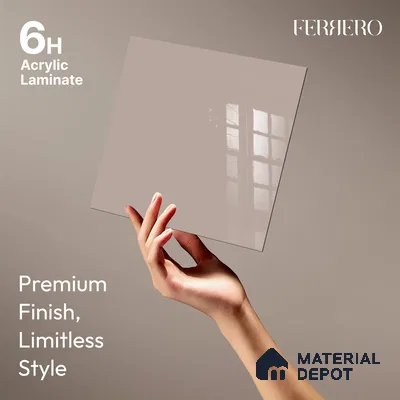 Ferrero 1B 0803 Dusty Taupe 8 ft x 4 ft Solid Series High Gloss Finish Acrylic Laminate - 1.5 mm (LM 01150) | Matching Edgeband Code - 803 | Suitable for Kitchen Cabinets, Study Areas, Wardrobe