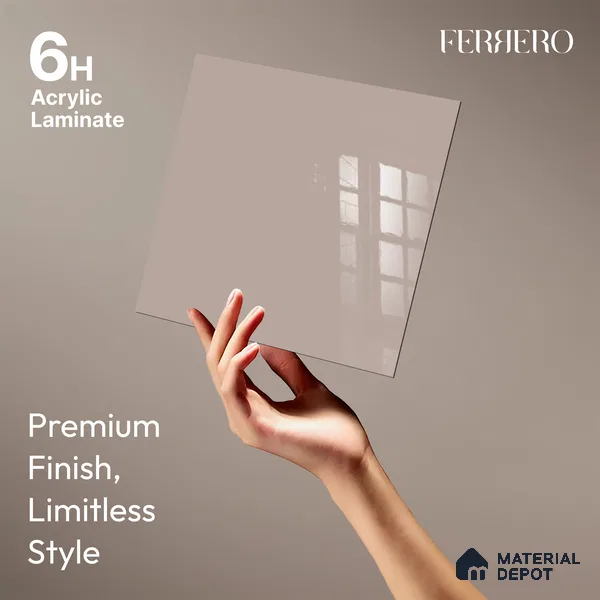 Ferrero 1B 0803 Dusty Taupe 8 ft x 4 ft Solid Series High Gloss Finish Acrylic Laminate - 1.5 mm (LM 01150) | Matching Edgeband Code - 803 | Suitable for Kitchen Cabinets, Study Areas, Wardrobe
