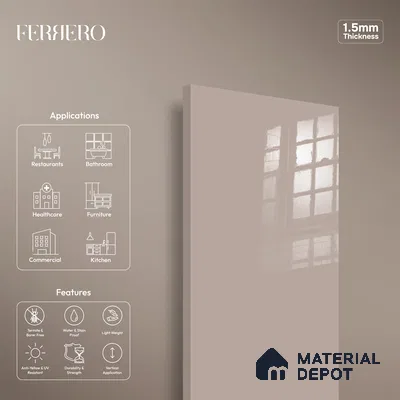 Ferrero 1B 0803 Dusty Taupe 8 ft x 4 ft Solid Series High Gloss Finish Acrylic Laminate - 1.5 mm (LM 01150) | Matching Edgeband Code - 803 | Suitable for Kitchen Cabinets, Study Areas, Wardrobe
