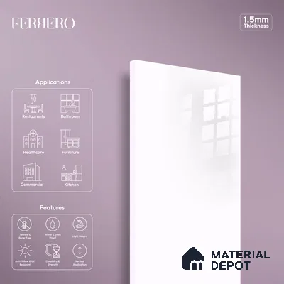 Ferrero 1B 0804 Lilac Frost 8 ft x 4 ft Solid Series High Gloss Finish Acrylic Laminate - 1.5 mm (LM 01151) | Matching Edgeband Code - 804 | Suitable for Kitchen Cabinets, Study Areas, Wardrobe