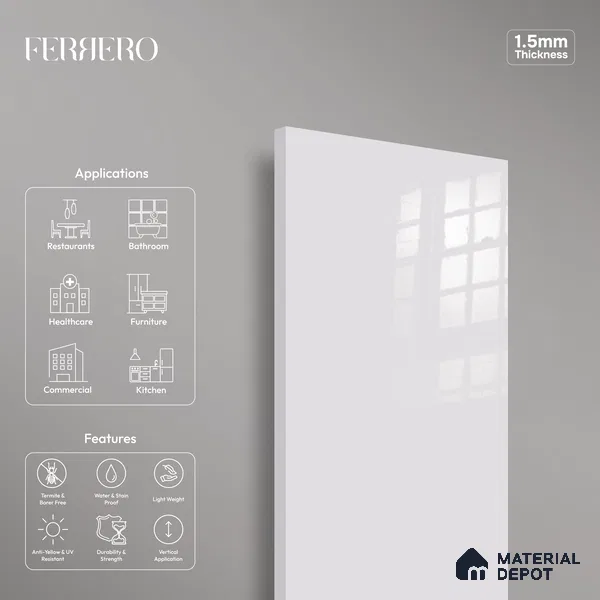 Ferrero 1B 0805 Pale Orchid 8 ft x 4 ft Solid Series High Gloss Finish Acrylic Laminate - 1.5 mm (LM 01152) | Matching Edgeband Code - 805 | Suitable for Kitchen Cabinets, Study Areas, Wardrobe