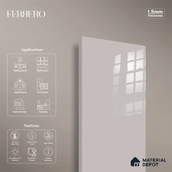 Ferrero 1B 0806 Hazy Violet 8 ft x 4 ft Solid Series High Gloss Finish Acrylic Laminate - 1.5 mm (LM 01153) | Matching Edgeband Code - 806 | Suitable for Kitchen Cabinets, Study Areas, Wardrobe