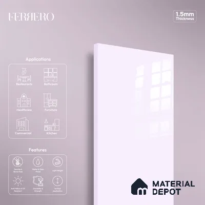 Ferrero 1B 0815 Pastel Violet 8 ft x 4 ft Solid Series High Gloss Finish Acrylic Laminate - 1.5 mm (LM 01158) | Matching Edgeband Code - 815 | Suitable for Kitchen Cabinets, Study Areas, Wardrobe